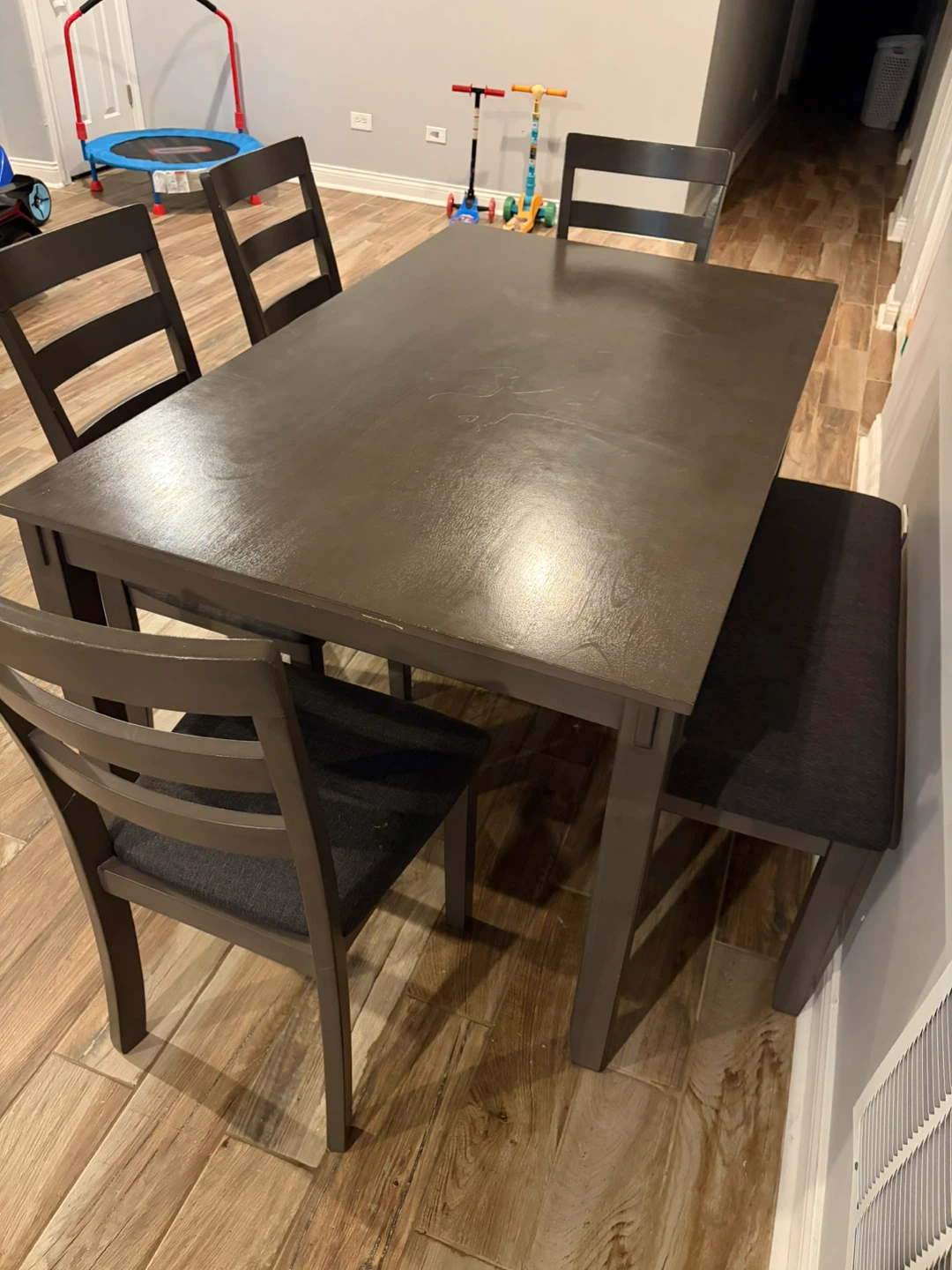 Dark Gray Dining Table Set with Chairs and Bench - photo 2