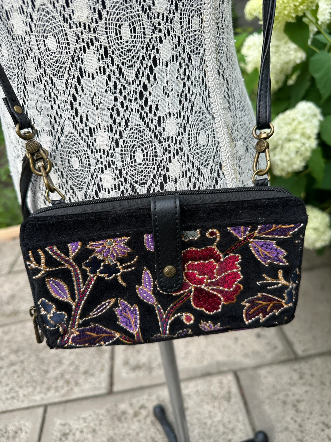 Sakroots Embroidered Black Wallet/Crossbody Bag