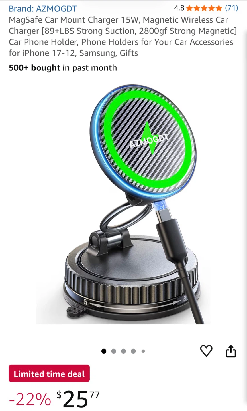 AZMOGDT MagSafe Car Mount Charger 15W Wireless