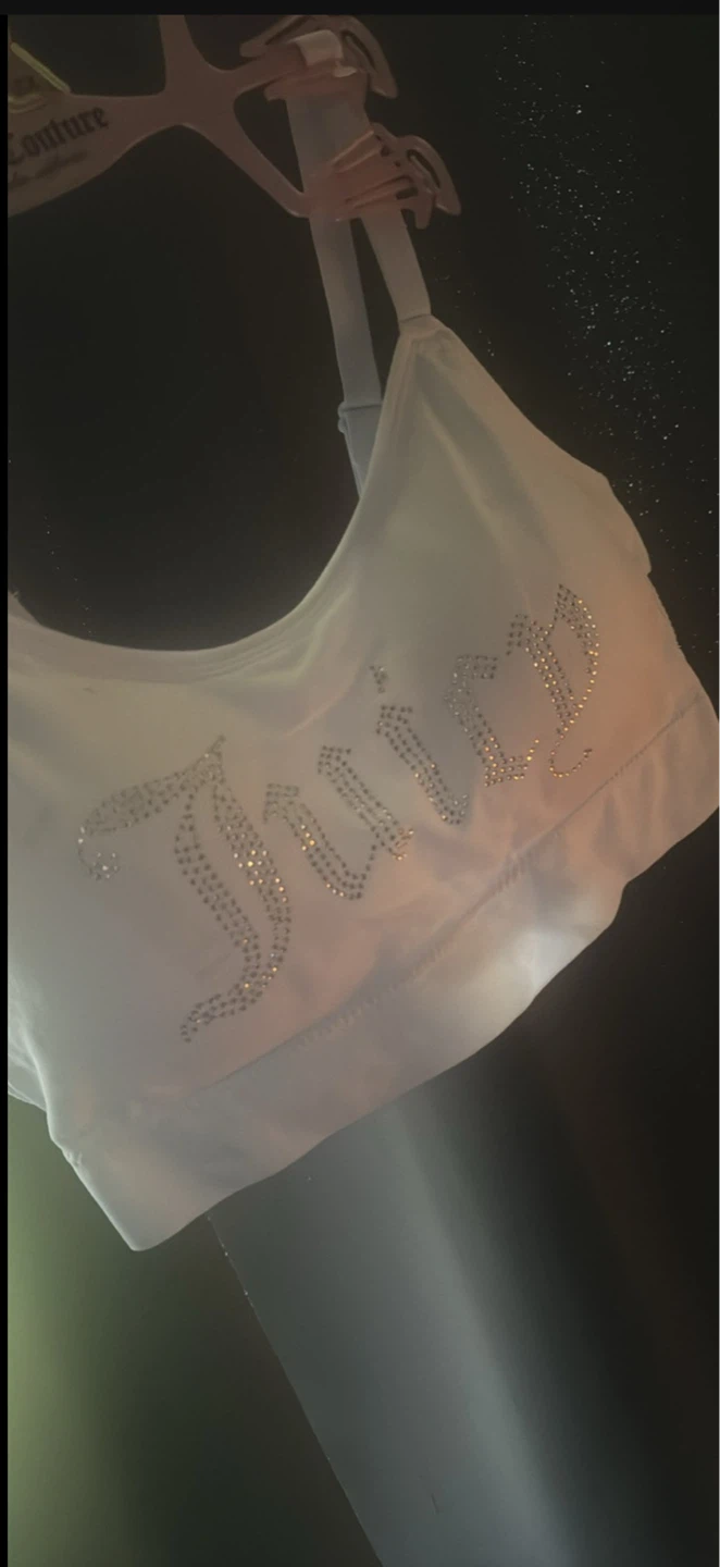 Juicy Couture White Rhinestone Logo Sports Bra