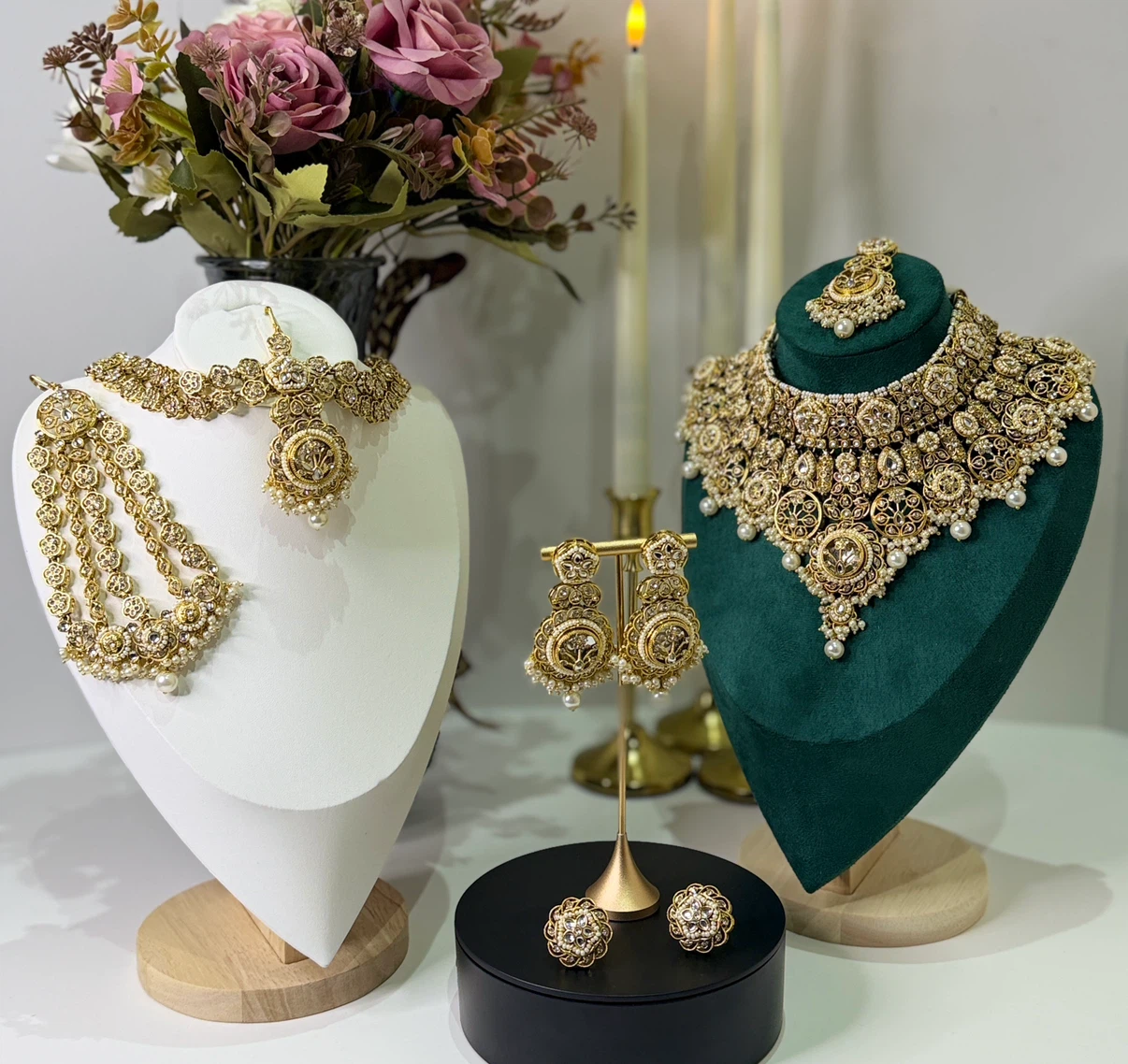 Indian Bridal Jewellery Set with  Earrings and Tikka