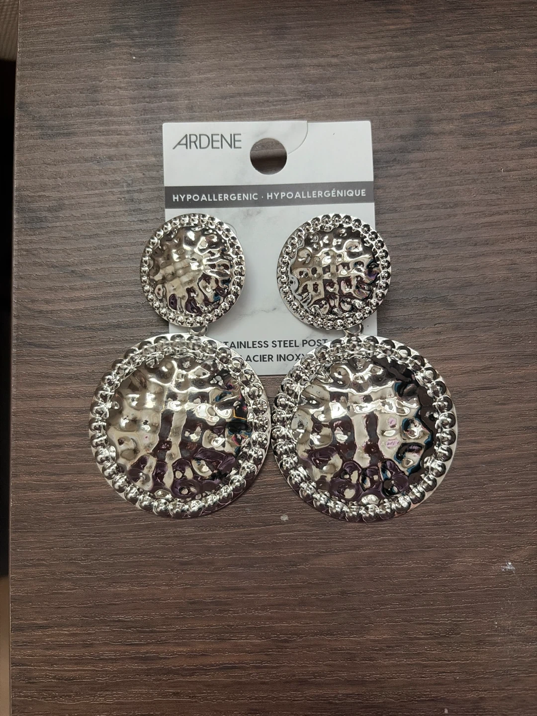 Ardene Silver Tone Hammered Round Earrings