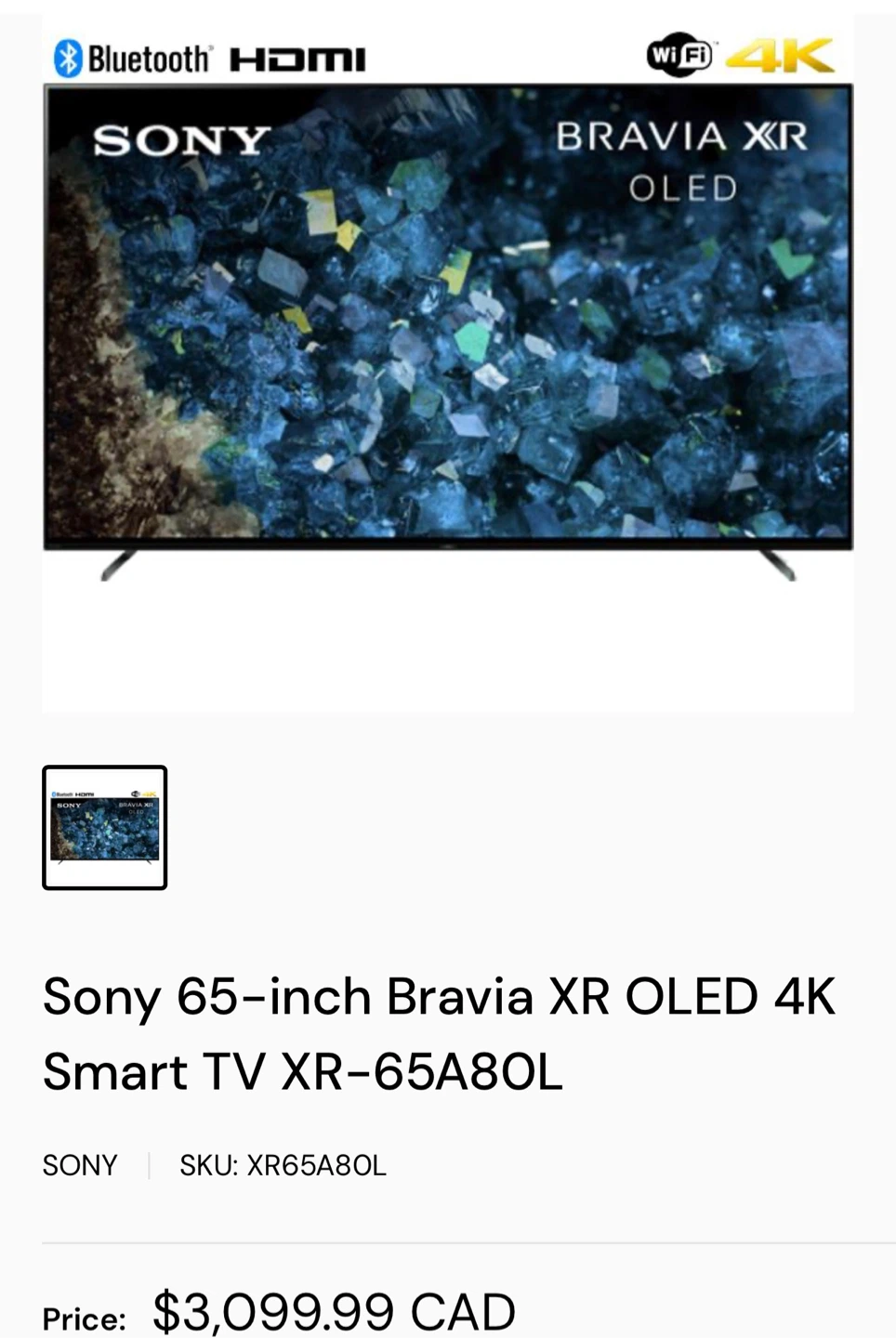 Sony 65" 4K UHD HDR OLED Smart Google TV (XR65A80L) - photo 4