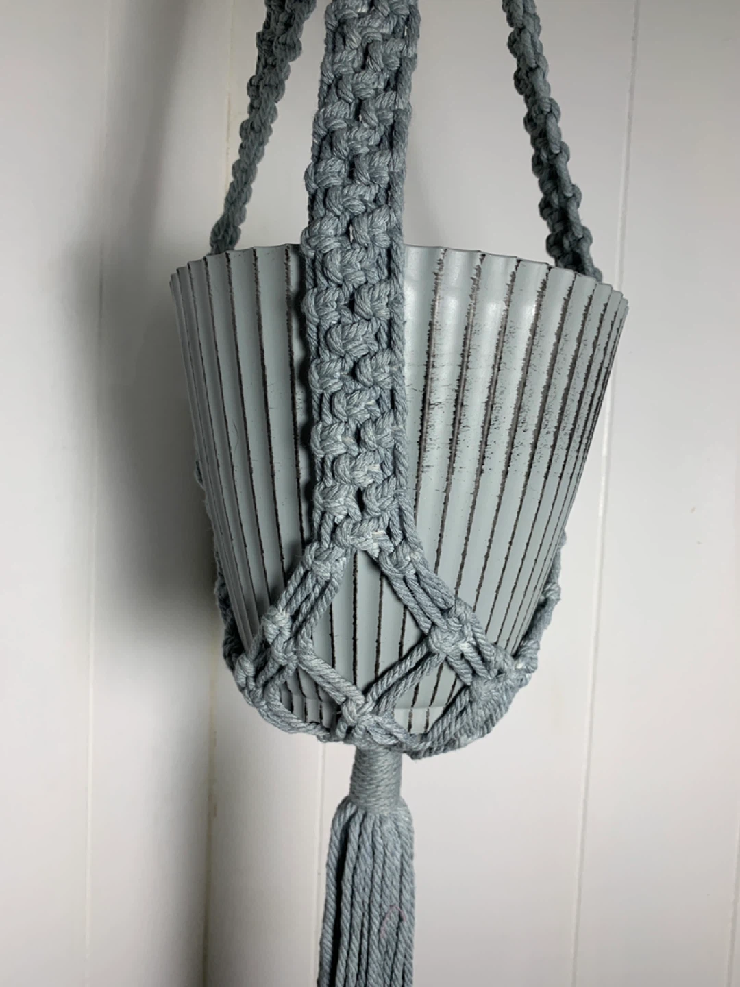 Gray Macrame Plant Hanger with Gray Pot. NEW. - photo 2