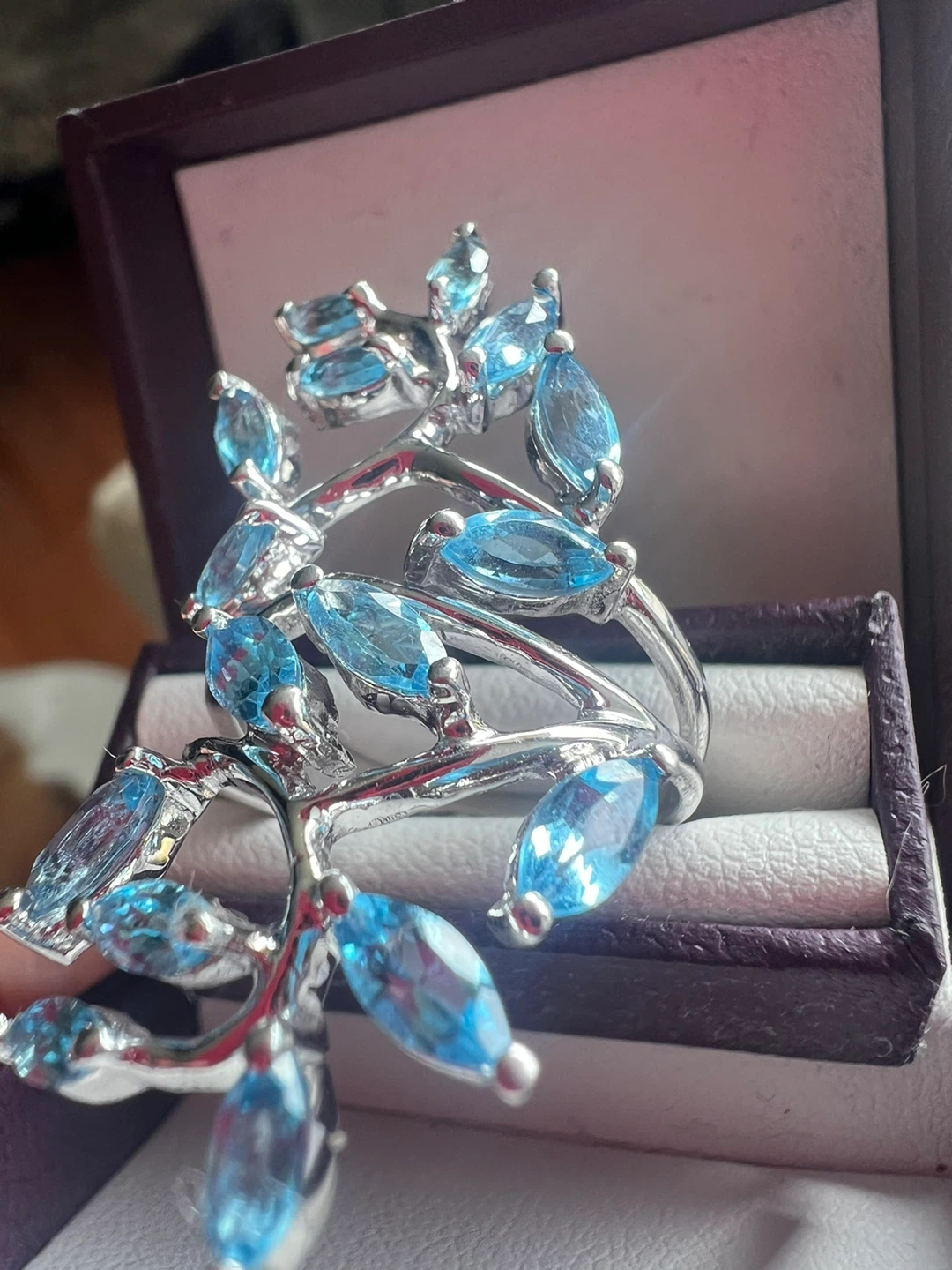 925 silver and Blue Topaz Leaf Statement Ring - photo 2