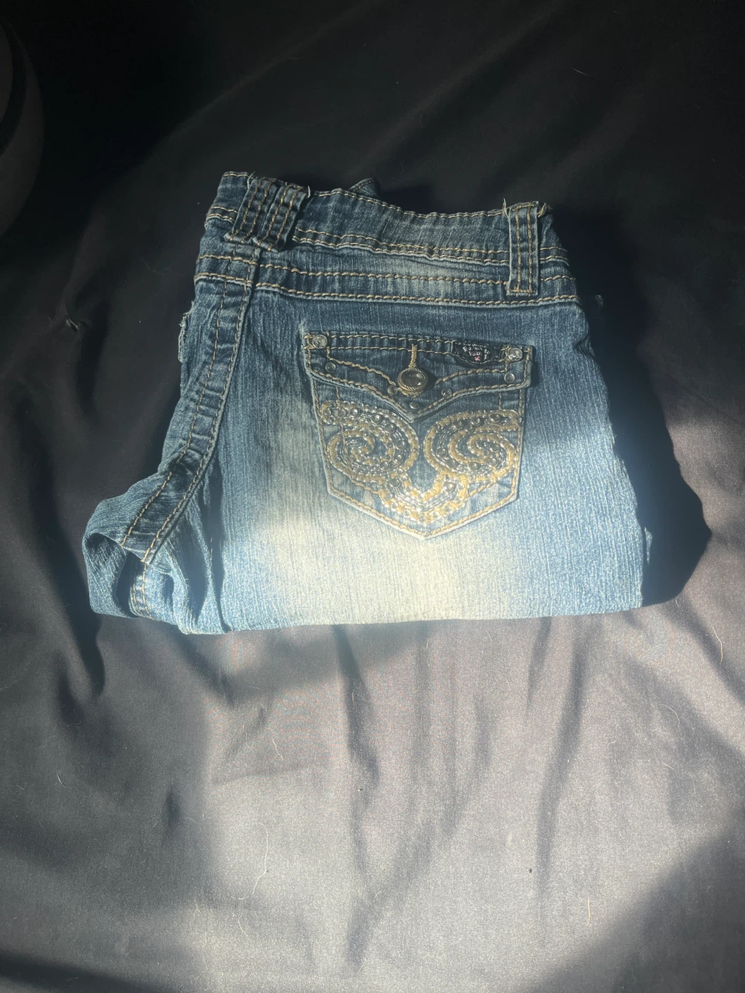 Blue Denim Jeans with Embellished Pockets - photo 2