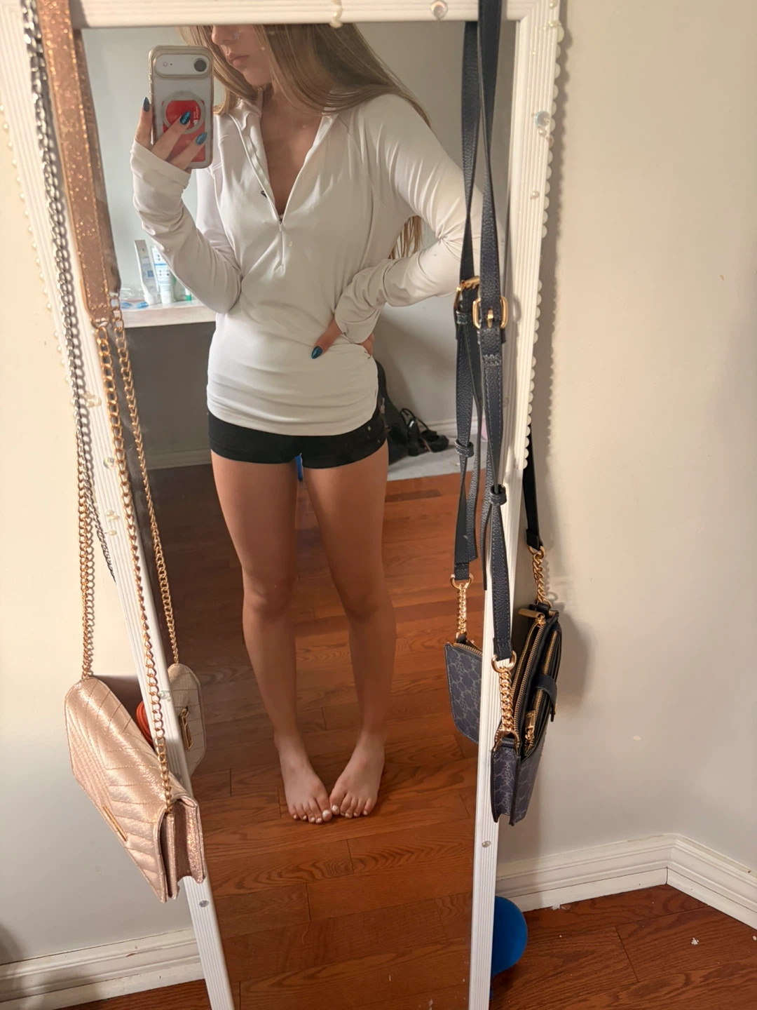 Reebok white long-sleeve quarter-zip athletic top