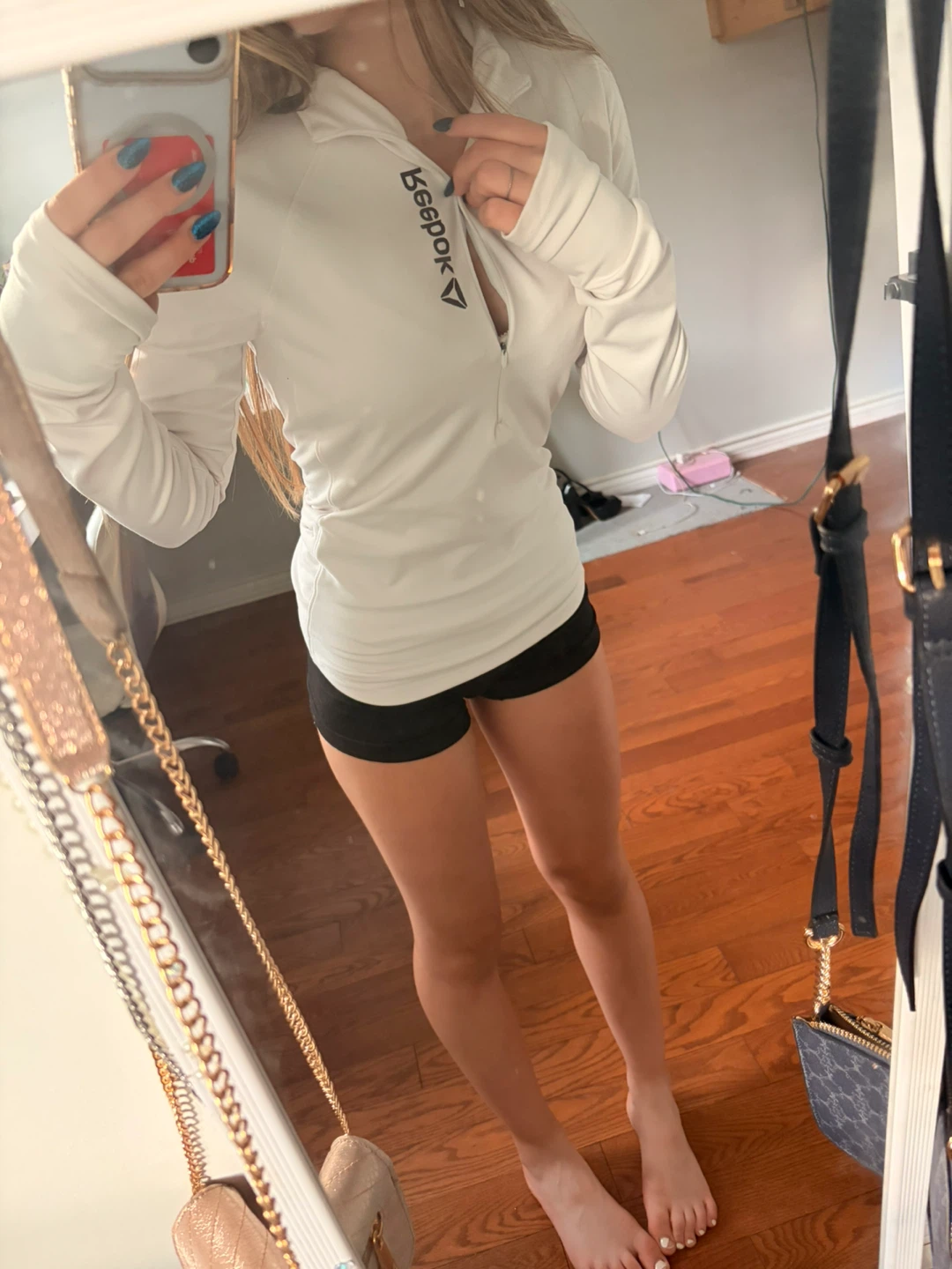 Reebok white long-sleeve quarter-zip athletic top - photo 2