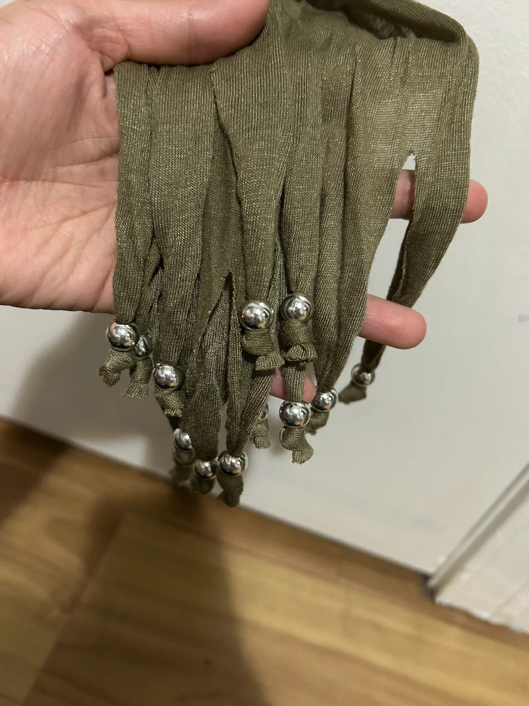 Olive Green Scarf with Silver Tassel Clasp - photo 3