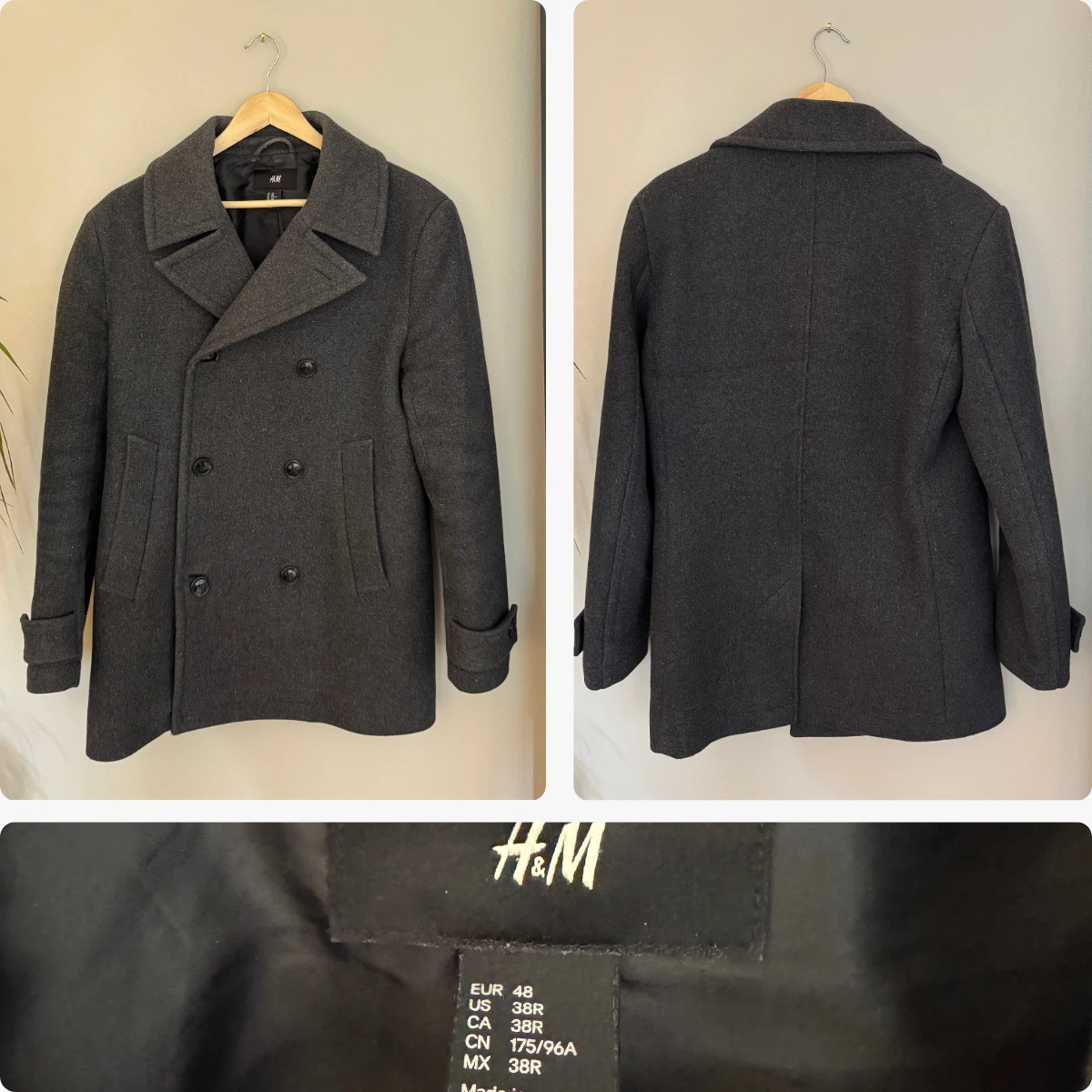 H&M Men's Peacoat - Grey (Size M / 38R)