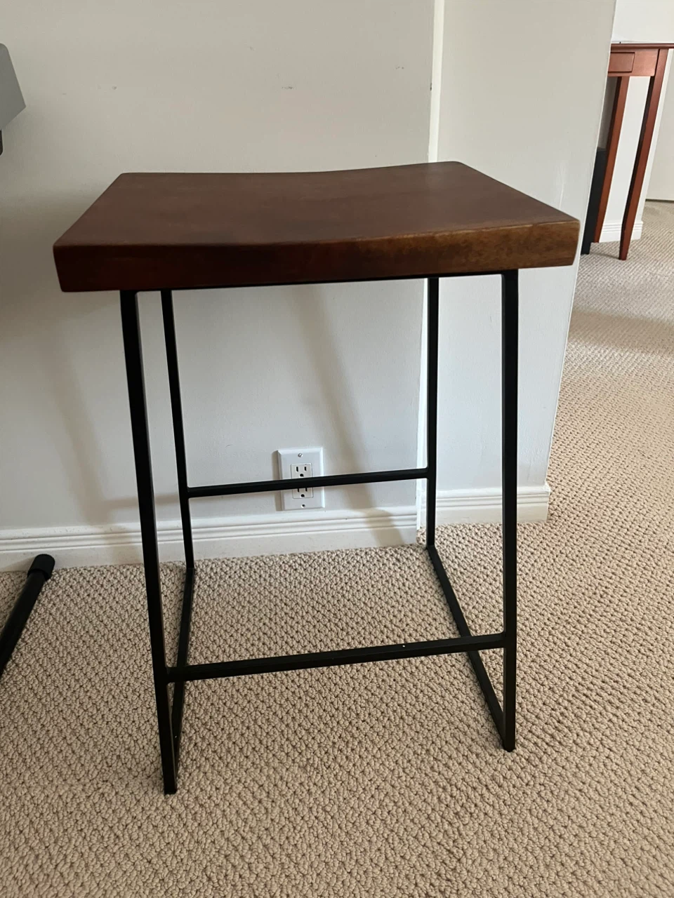 Wooden Bar Stool with Black Metal Legs