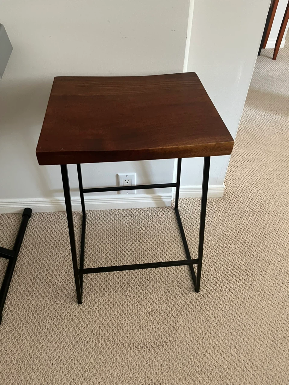 Wooden Bar Stool with Black Metal Legs - photo 2