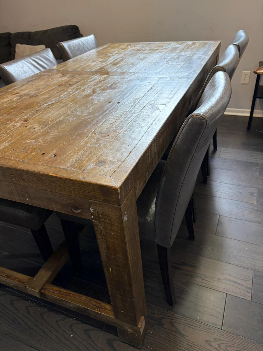 Grey Faux Leather Dining Chairs and wooden table  (Set of 6) - photo 5