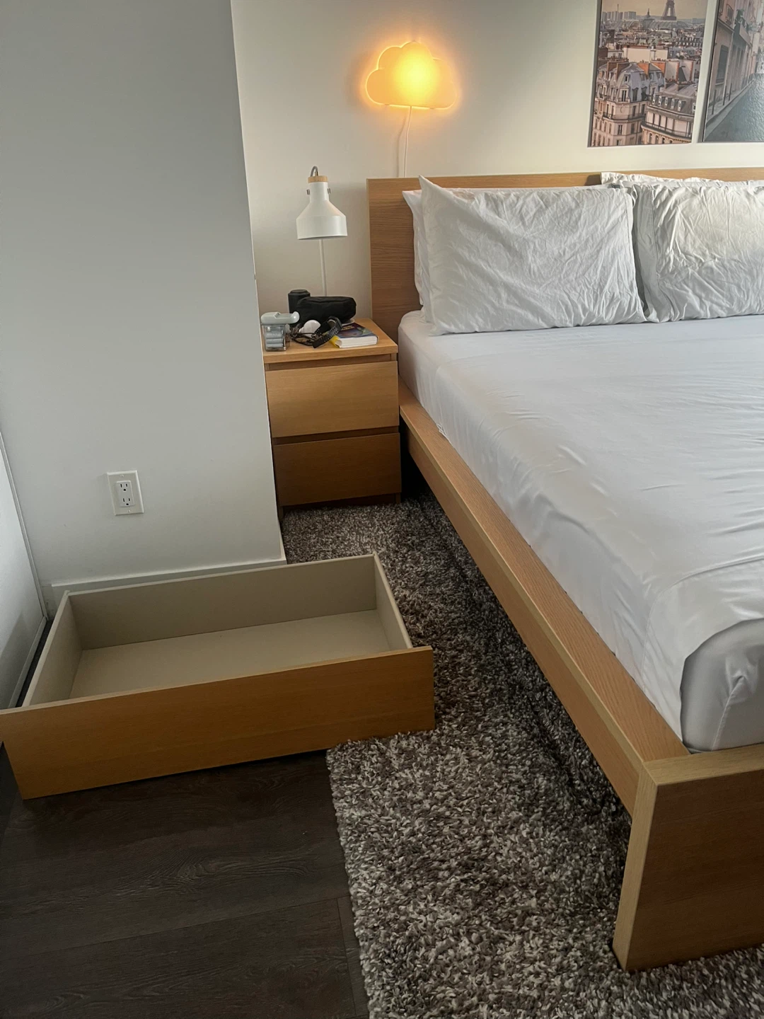 Wooden Bed Frame,2 Nightstand, 2 lamps and 4 DIY bottom drawers - photo 5