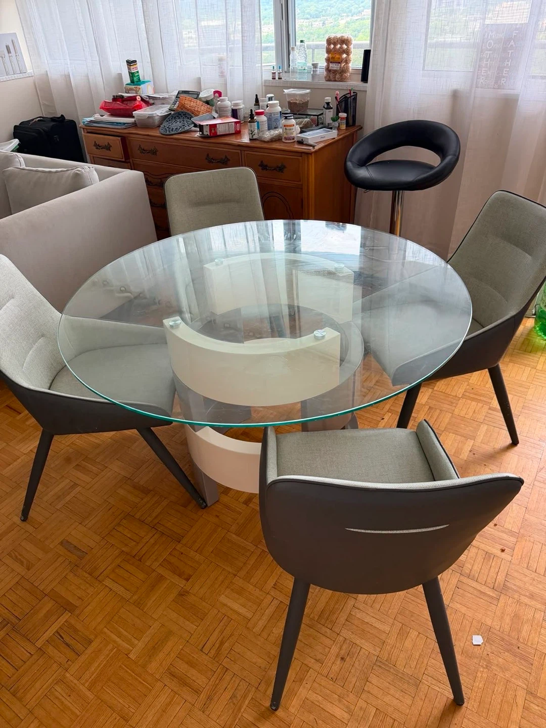 Ashley 5-Piece Dining Set - Round Glass Table & 4 Chairs