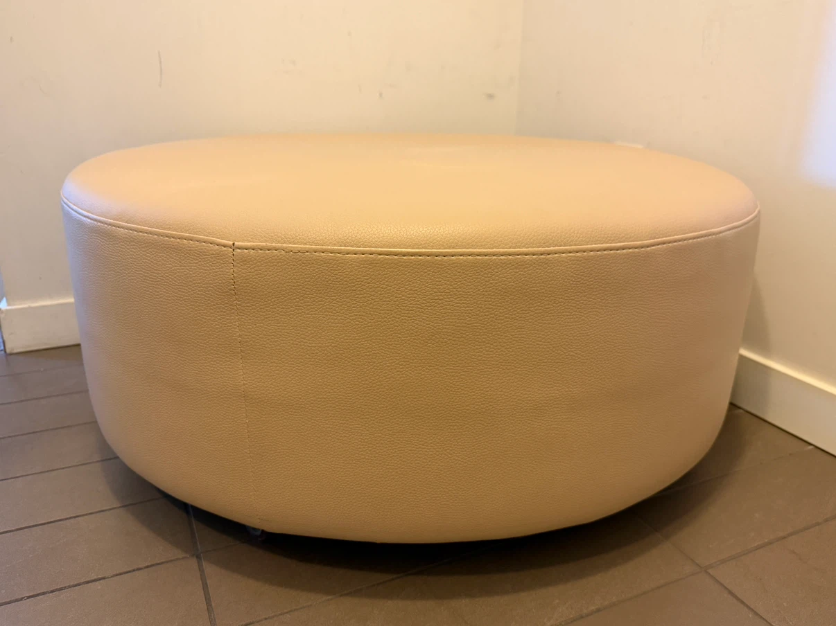 Round Leather Ottoman on wheels - photo 2
