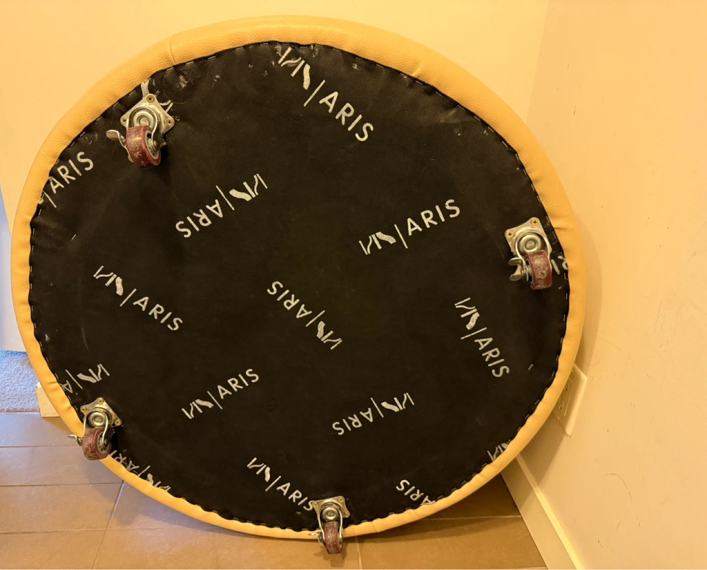 Round Leather Ottoman on wheels - photo 3