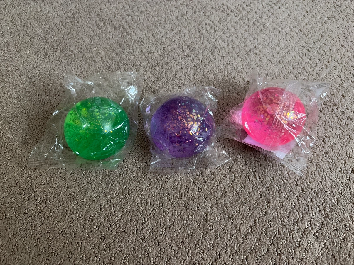 3 Glitter Squishy Balls (Green, Purple, Pink)