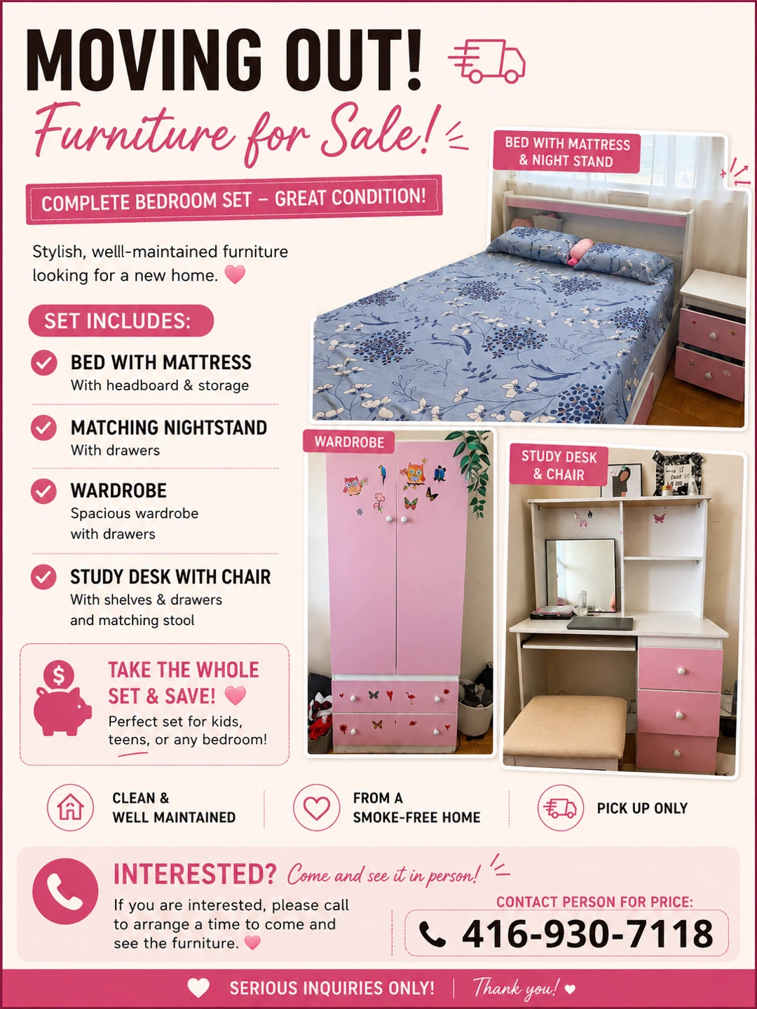 Complete Bedroom Set - Bed, Nightstand, Wardrobe & Desk - photo 5