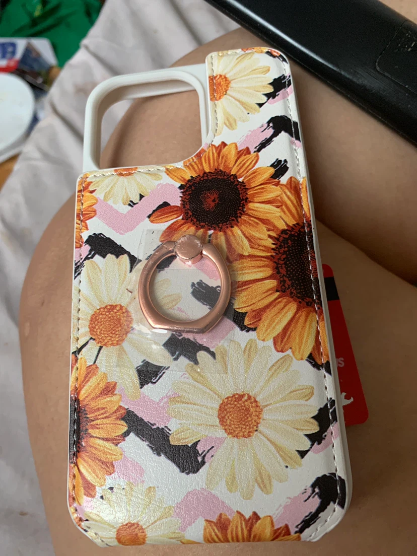 iPhone Case with Sunflower Design and Card Holder