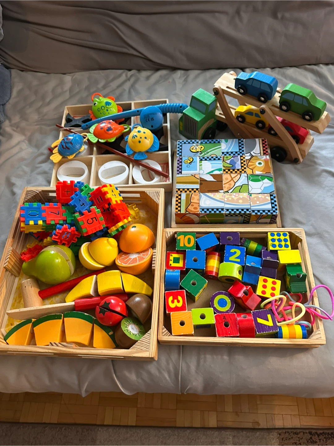 FREE TOYS Melissa & Doug Wooden Toy Set - Food, Blocks & Cars