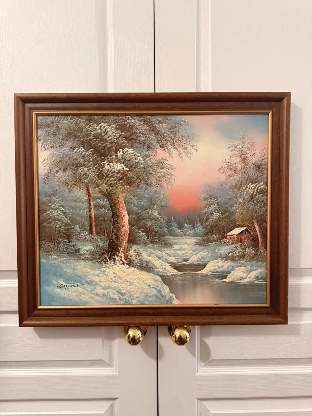 Framed Winter Landscape Painting by Irene Cafieri
