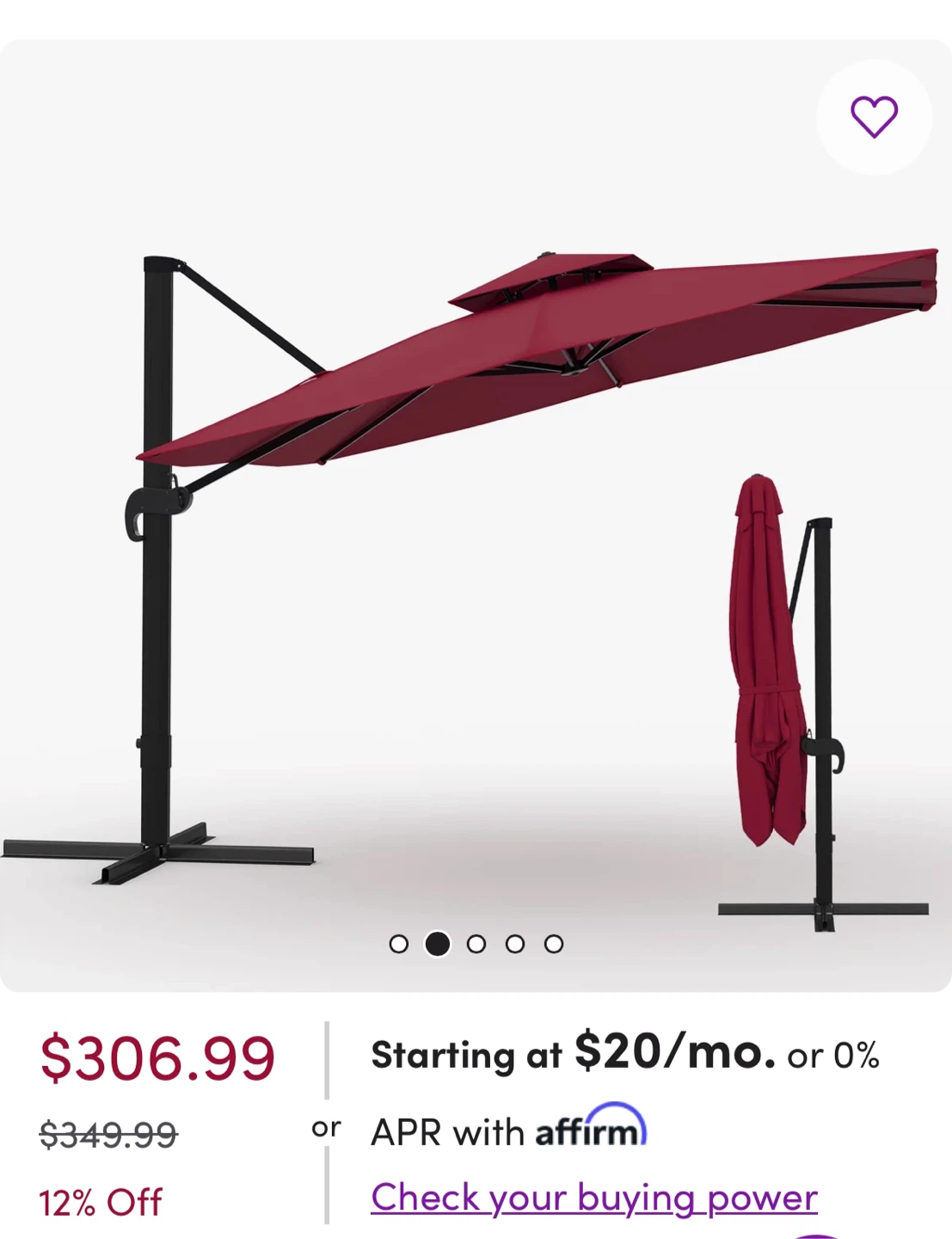 Red Cantilever Patio Umbrella 10 by 10