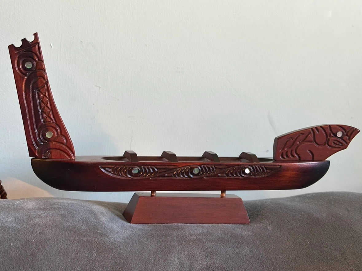 Vintage Māori Waka Canoe Model - Native Woodcraft NZ