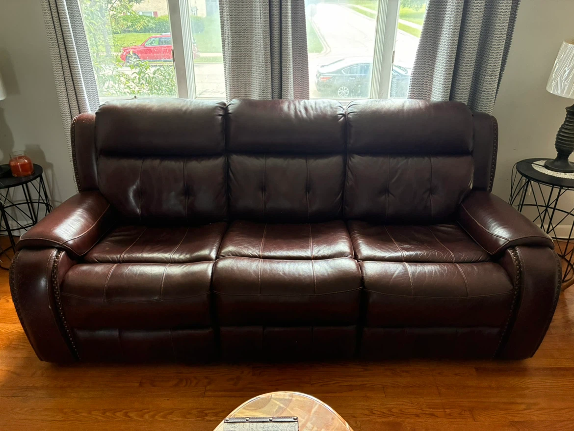 Brown Leather Reclining Sofa with Cup Holders - photo 2