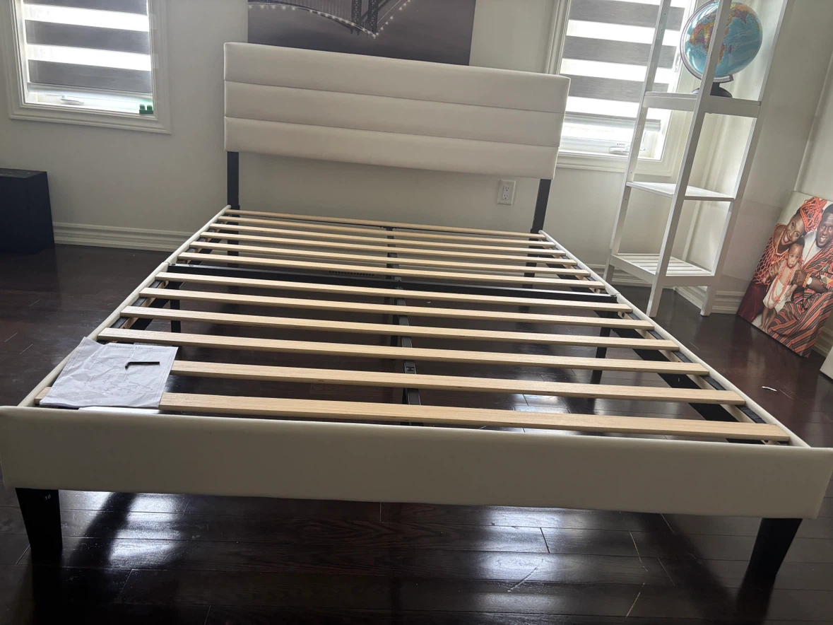 Cream Upholstered Bed Frame with Headboard
