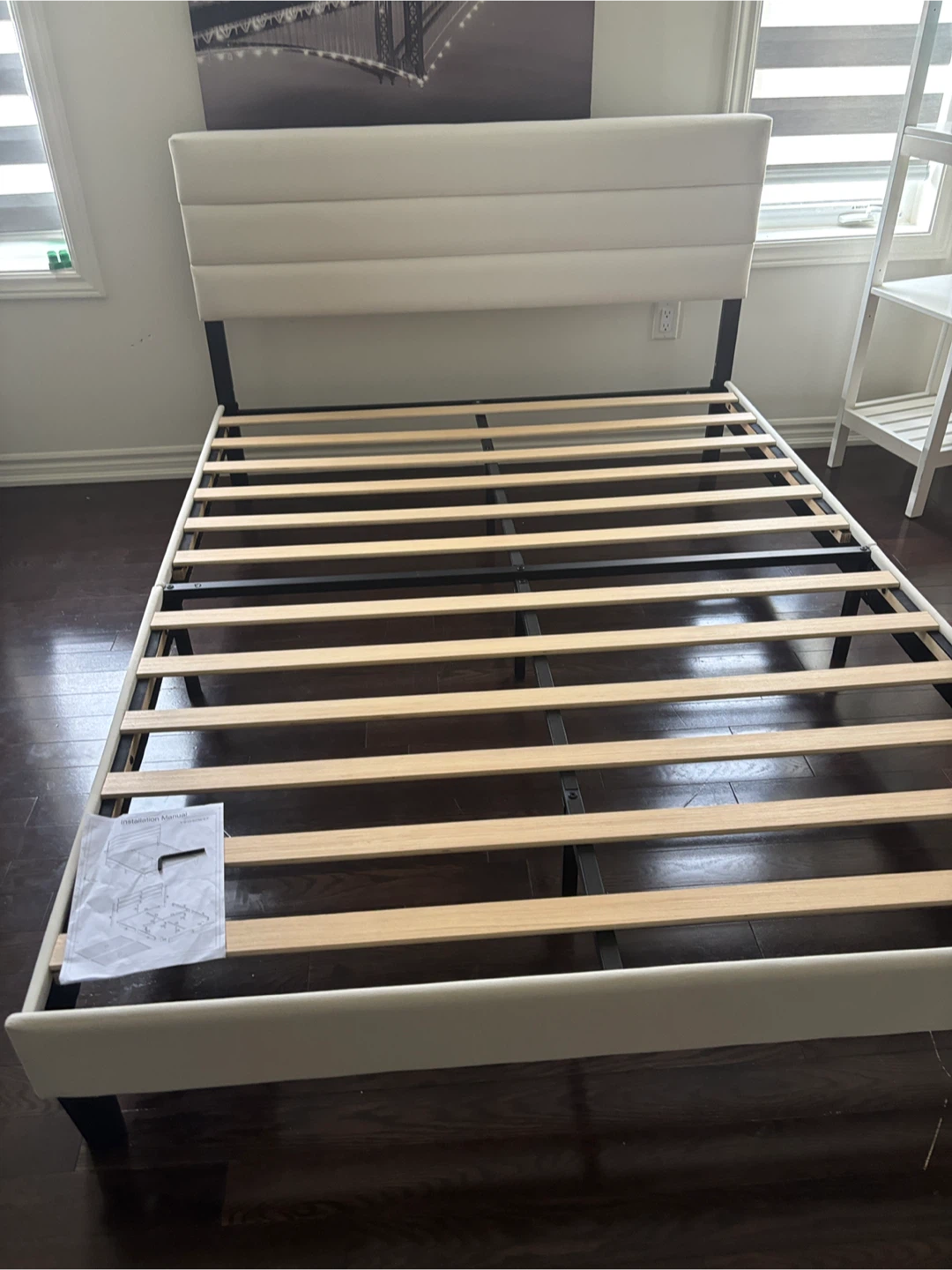Cream Upholstered Bed Frame with Headboard - photo 2