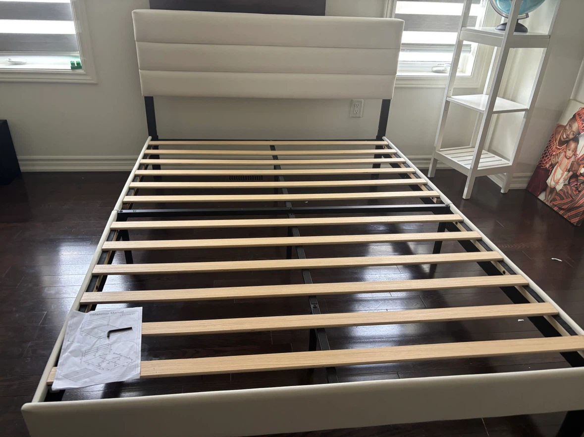 Cream Upholstered Bed Frame with Headboard - photo 3