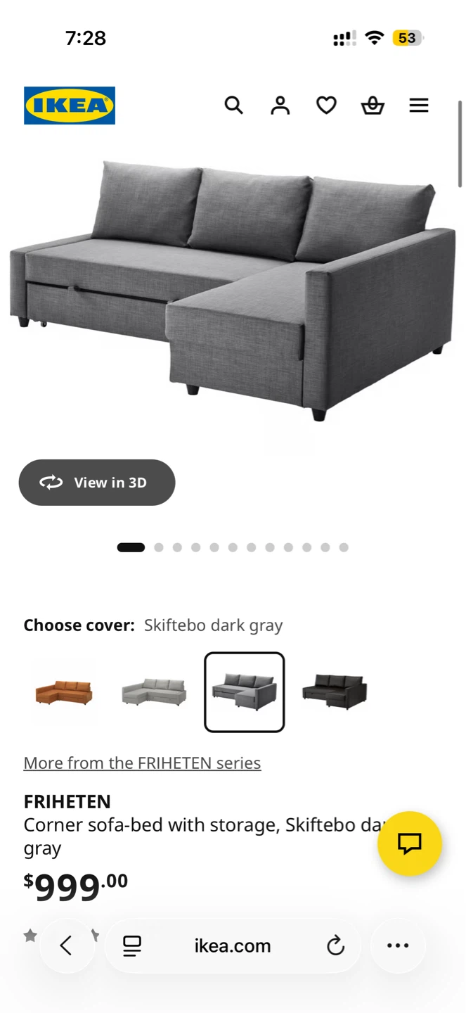 IKEA FRIHETEN Corner Sofa Bed with Storage - Grey - photo 4