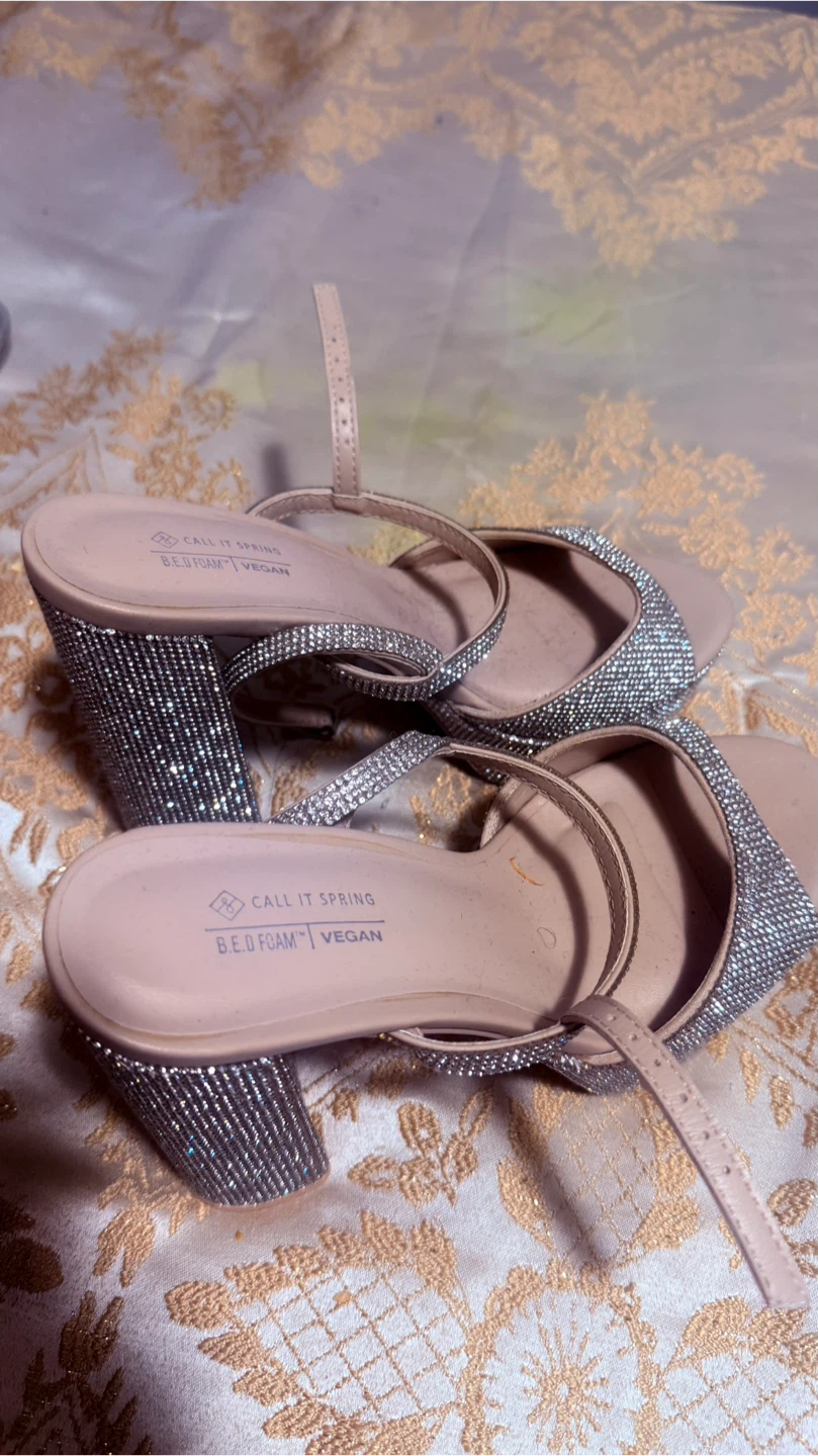 Call It Spring Embellished Block Heel Sandals