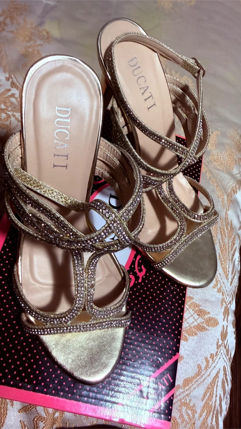DUCATI Women's Gold Embellished Strappy Heels - Size 39