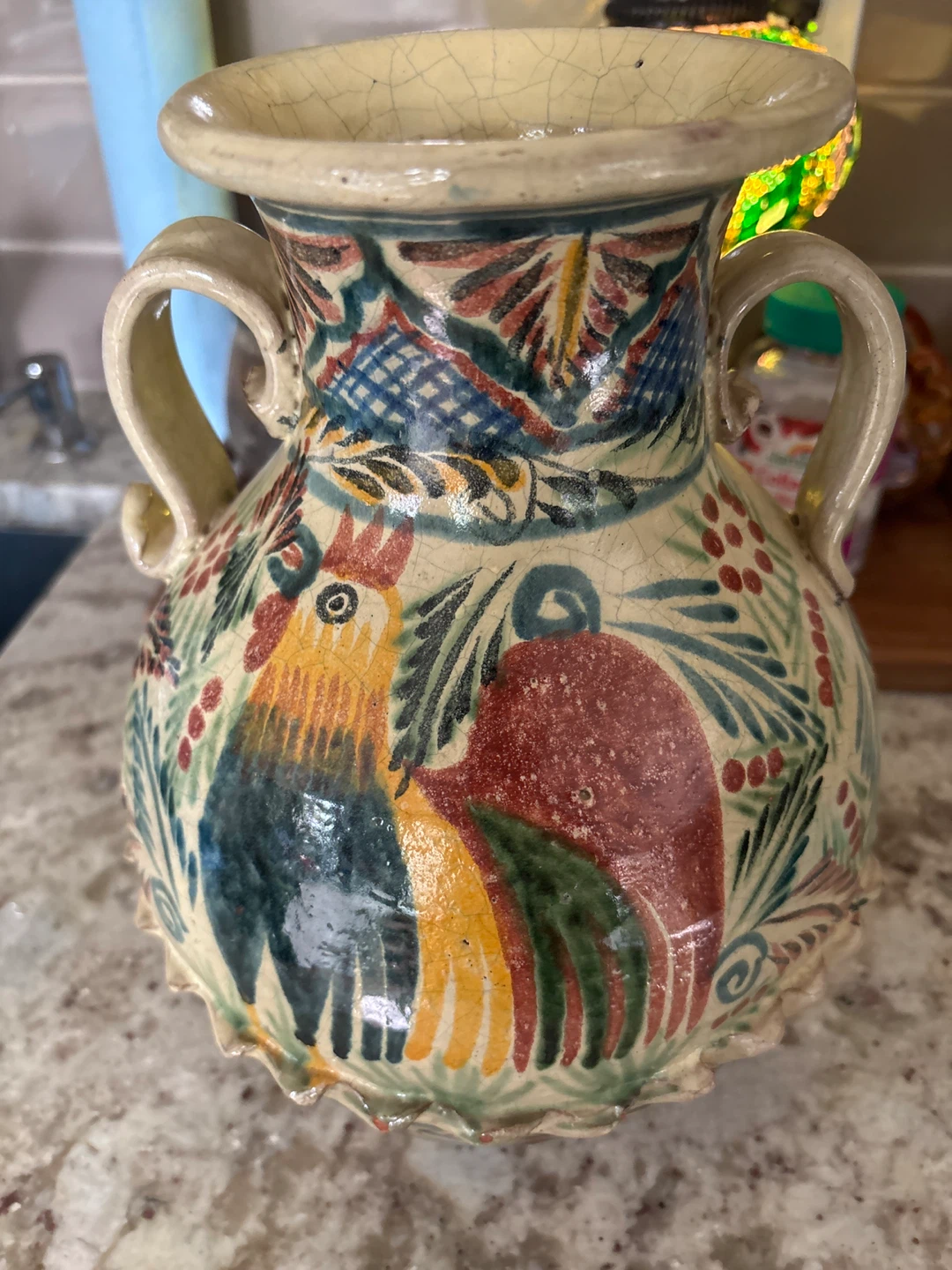 Hand-Painted Ceramic Vase with Rooster Design