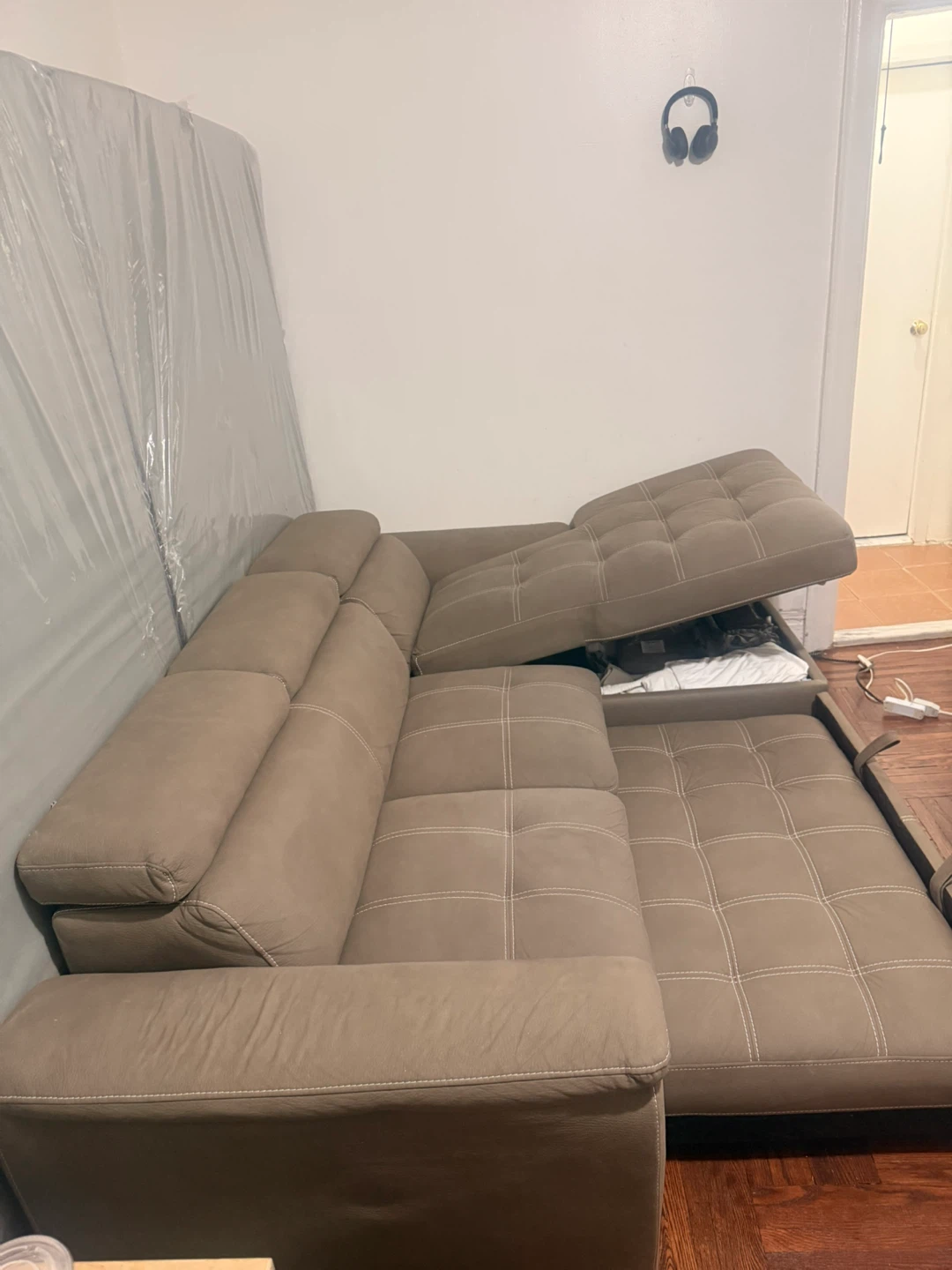Taupe Sectional Sofa with Storage Chaise - photo 2