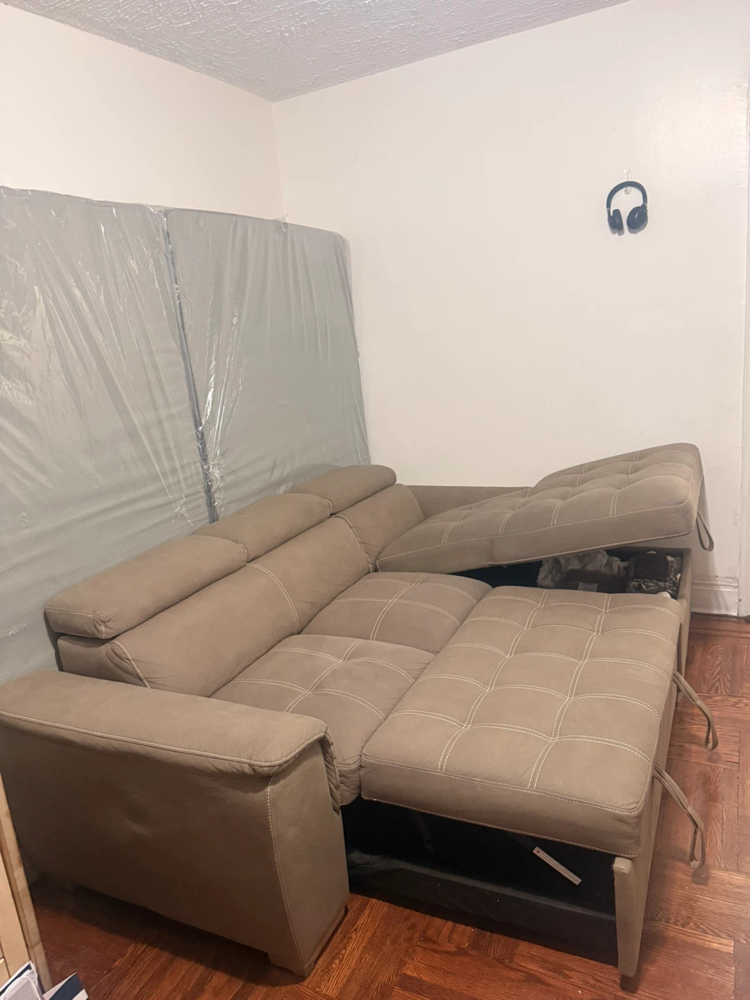 Taupe Sectional Sofa with Storage Chaise - photo 3