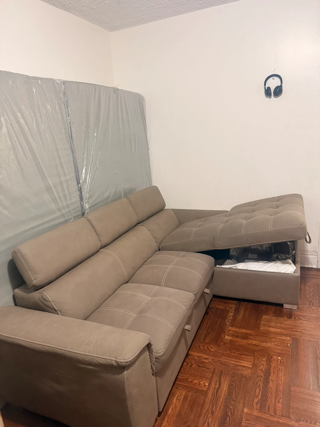 Taupe Sectional Sofa with Storage Chaise - photo 4