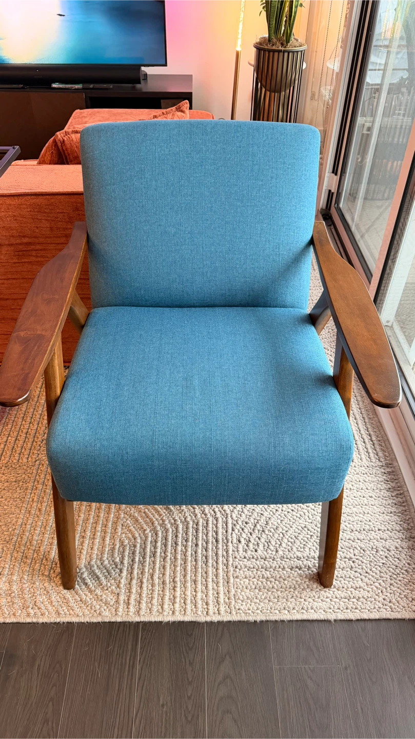 2 x Blue Accent Chair with Wooden Frame ($100 each)