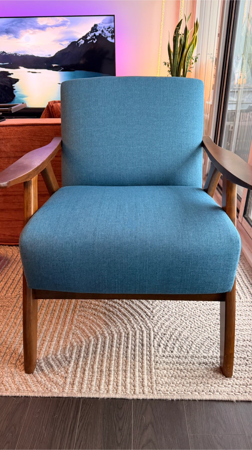 2 x Blue Accent Chair with Wooden Frame ($100 each) - photo 2