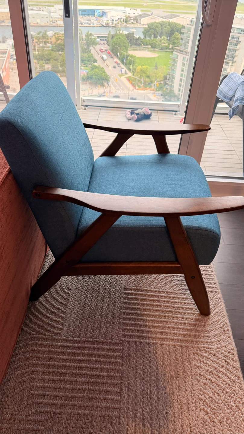 2 x Blue Accent Chair with Wooden Frame ($100 each) - photo 3