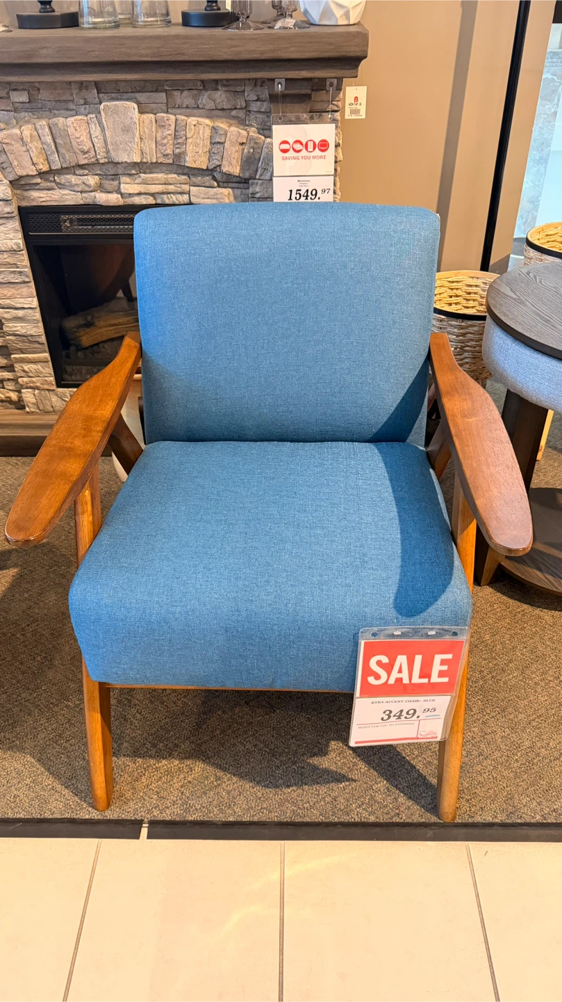 2 x Blue Accent Chair with Wooden Frame ($100 each) - photo 4