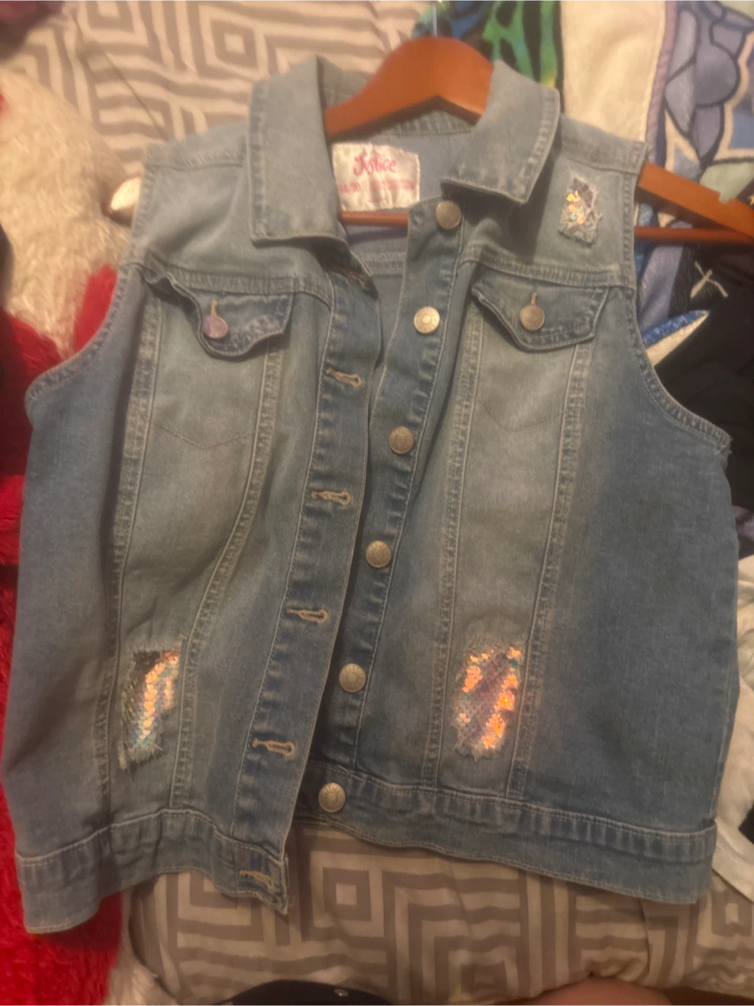 Justice Denim Vest with Sequins