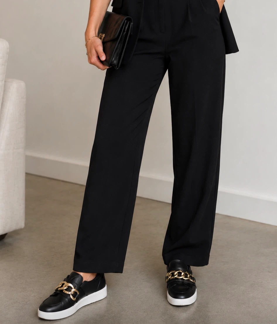 Django & Juliette Black Leather Chain Detail Slip-On Sneakers