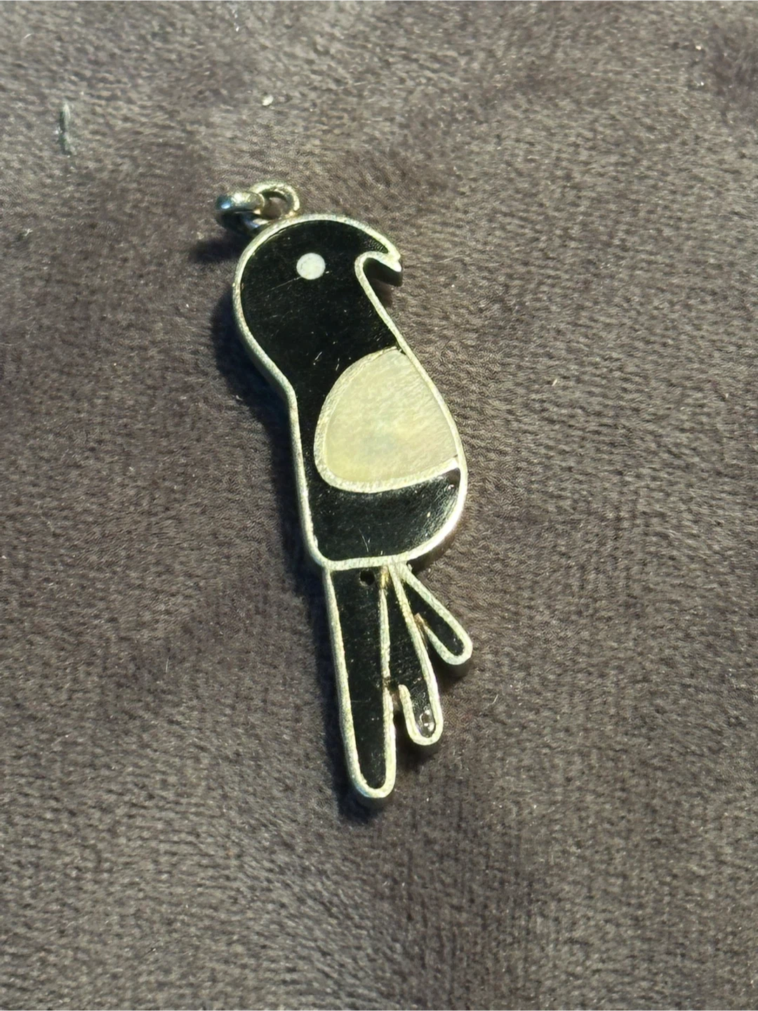 Zuni silver onyx Mother of Pearl Bird Pendant