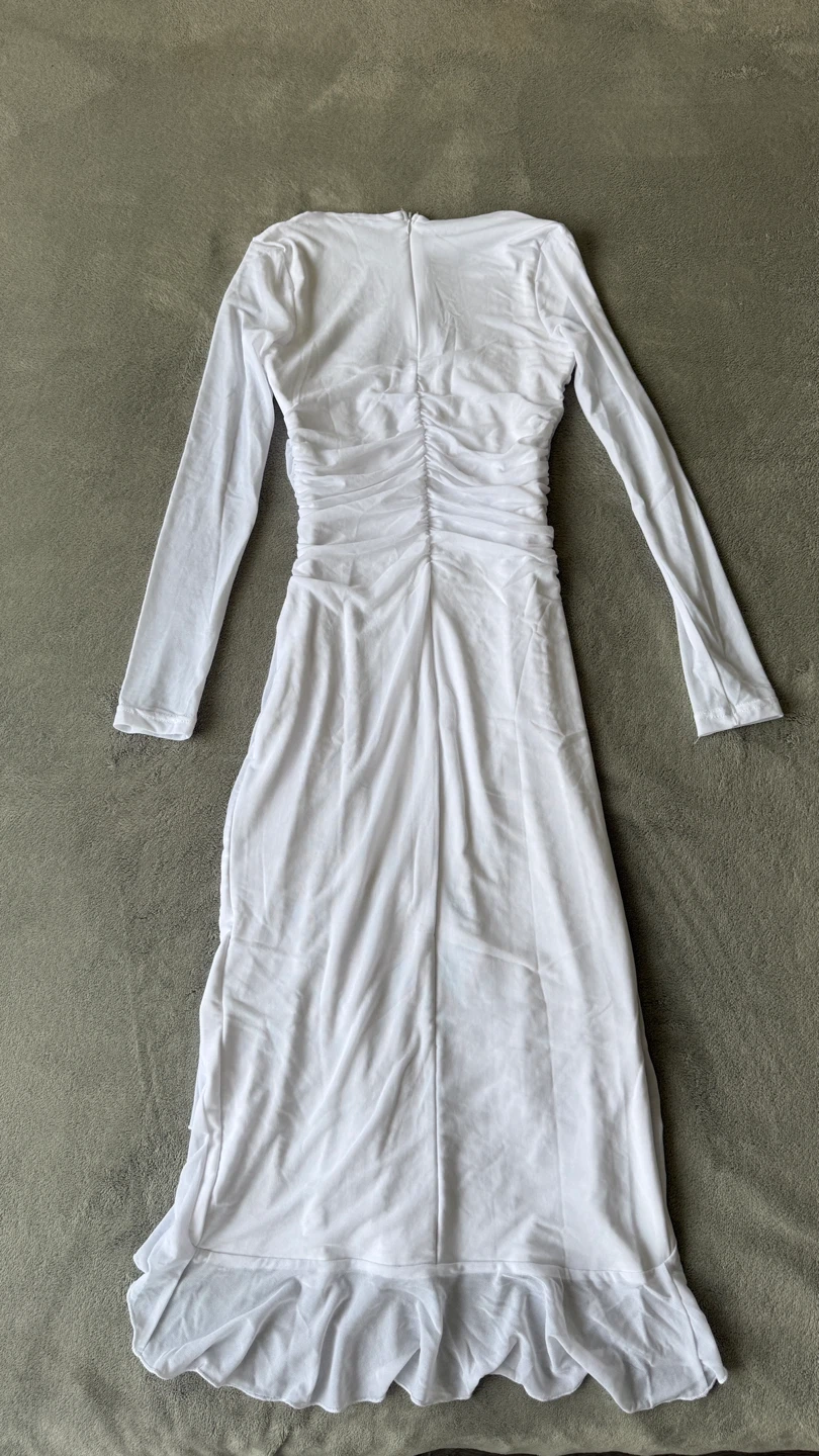 Women's  White Long Sleeve Ruffle Midi Dress - Size XS - photo 2