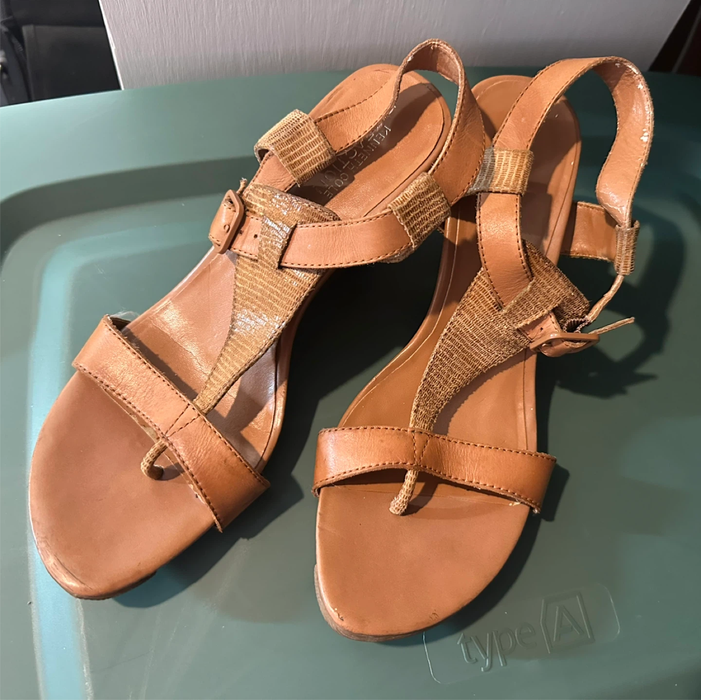 Kenneth Cole Reaction Brown Leather Wedge Sandals
