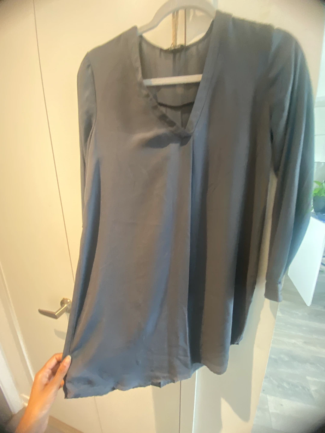 Grey V-Neck Blouse - photo 3