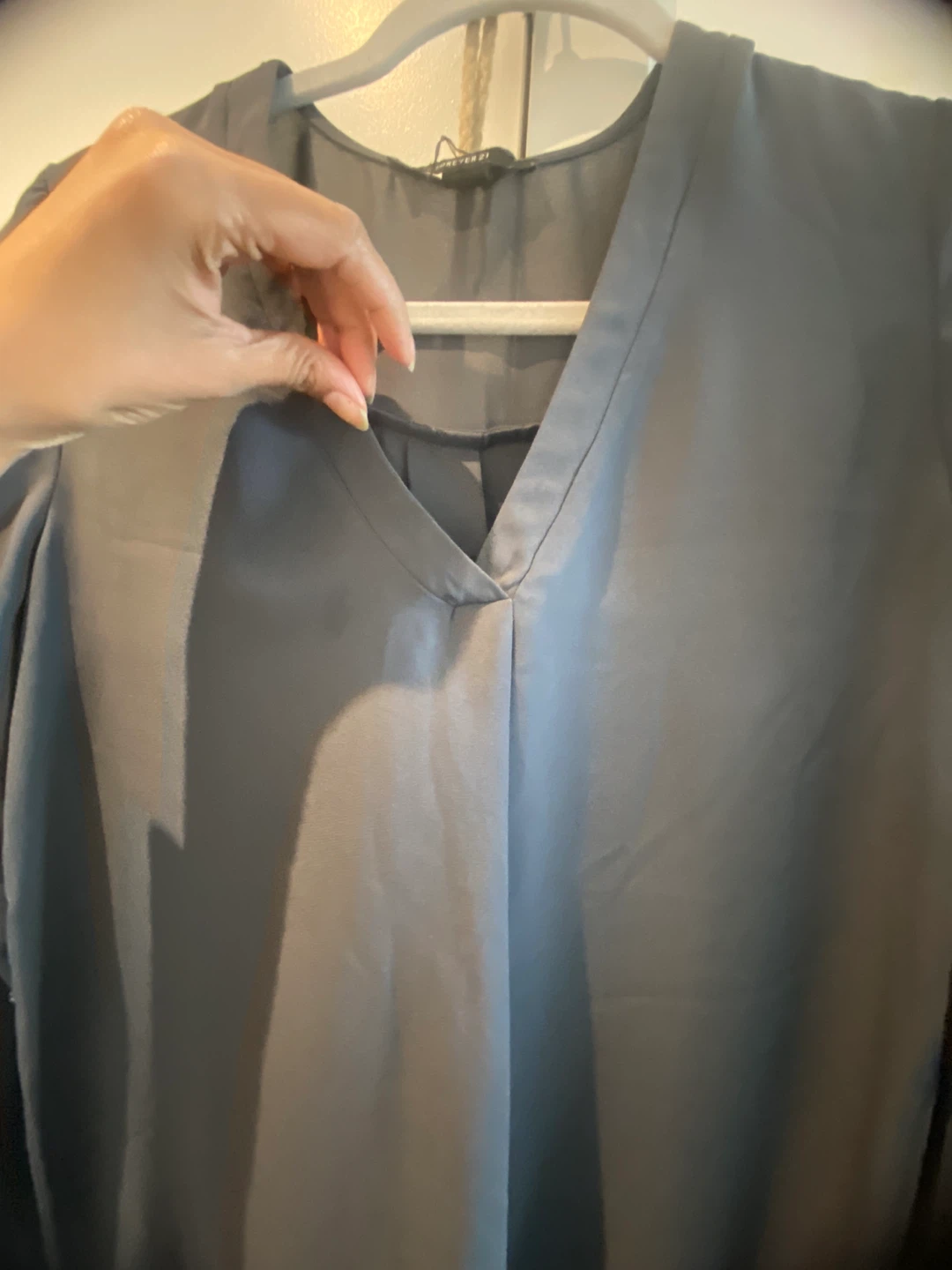 Grey V-Neck Blouse - photo 4